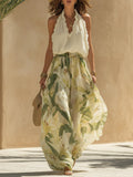 Alessandra - Chiffon Sleeveless Top with Ruffles and Lilium Print Trousers
