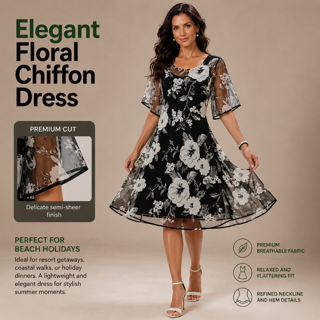 HARPER | Elegant Sheer Floral Dress