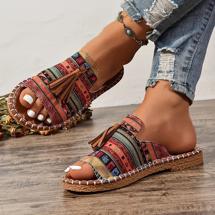 ESMERALDA | Bohemian Tassel Slide Summer Sandals