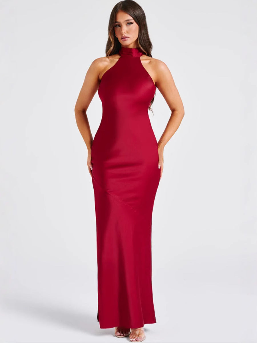 ZEYNEP | Chic Satin Halter Maxi Dress