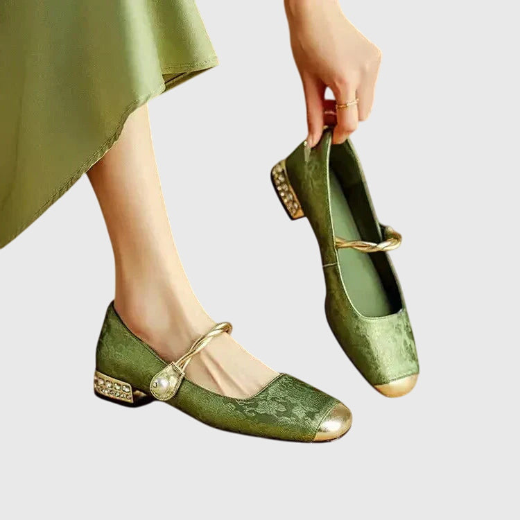 AMELIA | Textured Block Heel Ballet Shoes