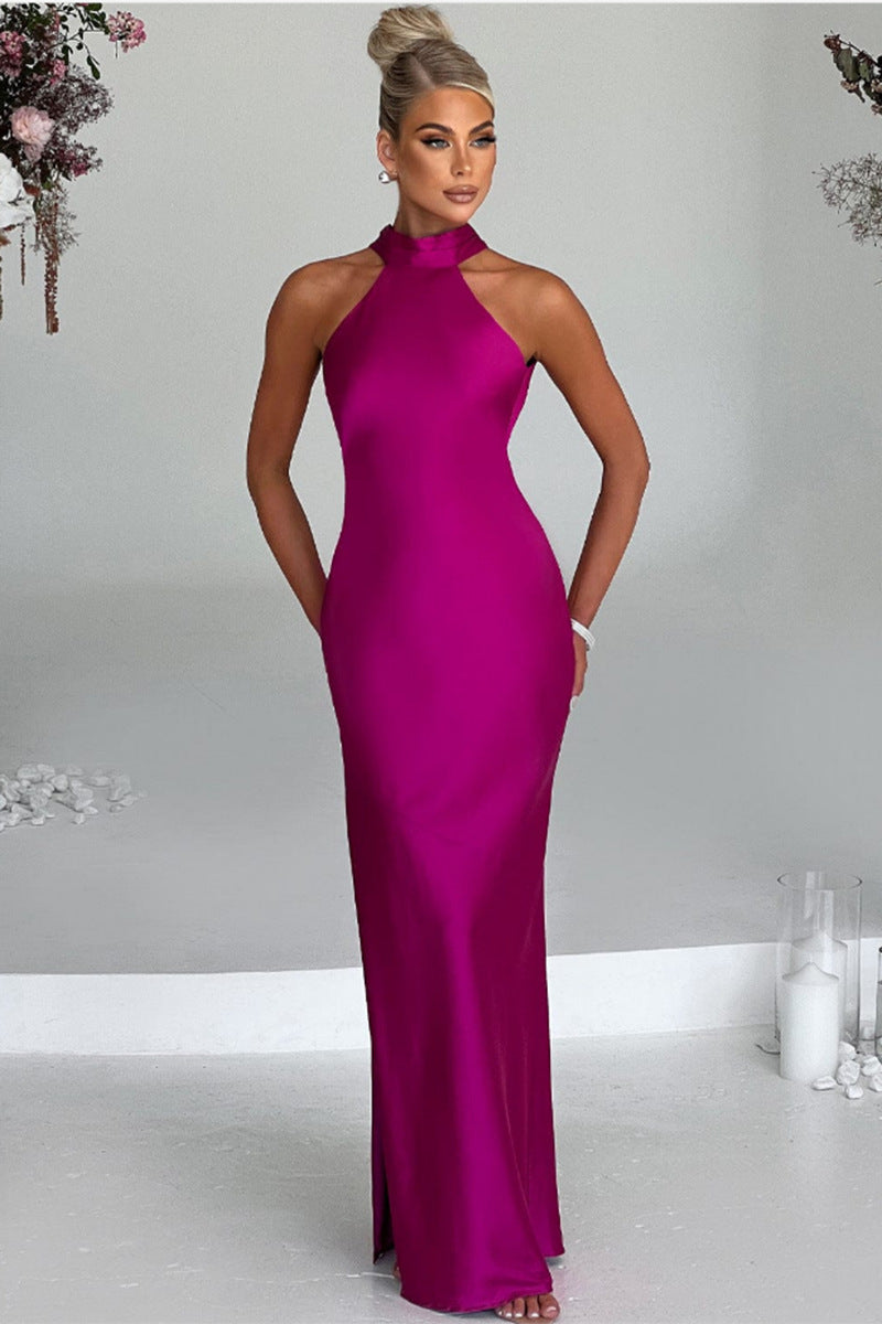 ZEYNEP | Chic Satin Halter Maxi Dress