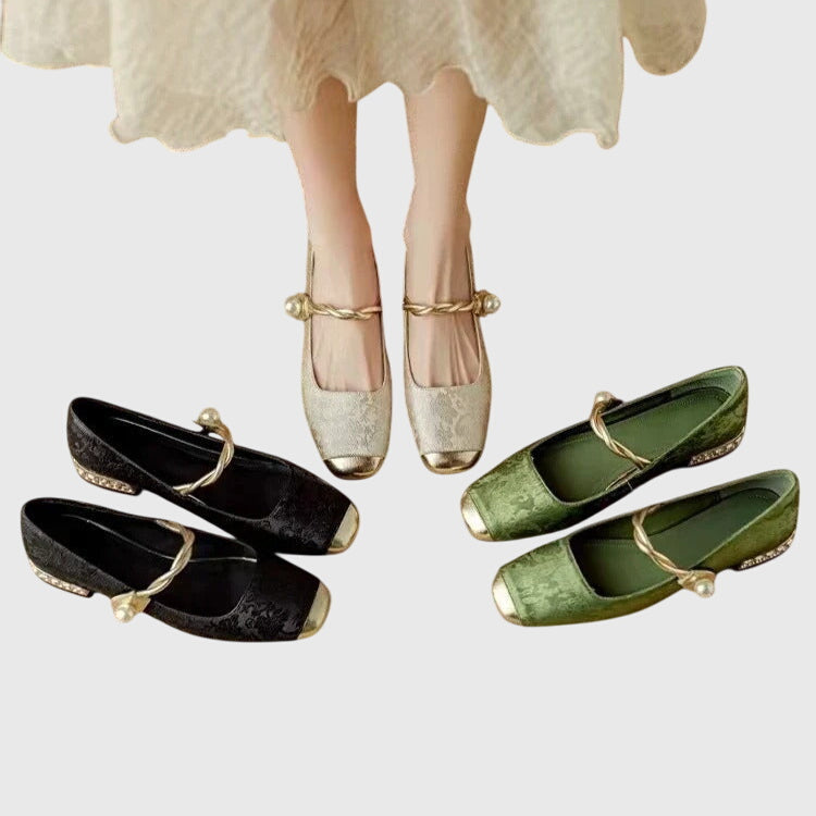 AMELIA | Textured Block Heel Ballet Shoes