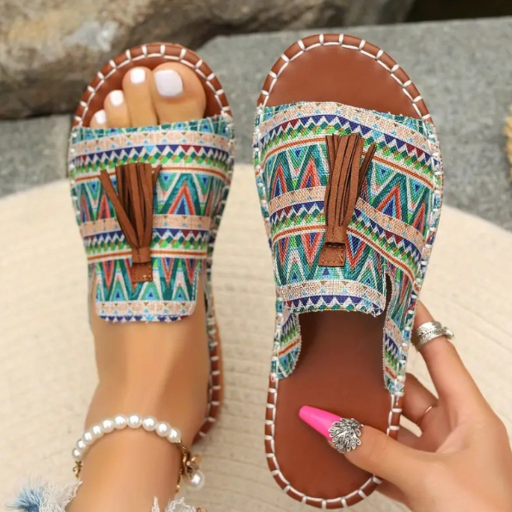 ESMERALDA | Bohemian Tassel Slide Summer Sandals