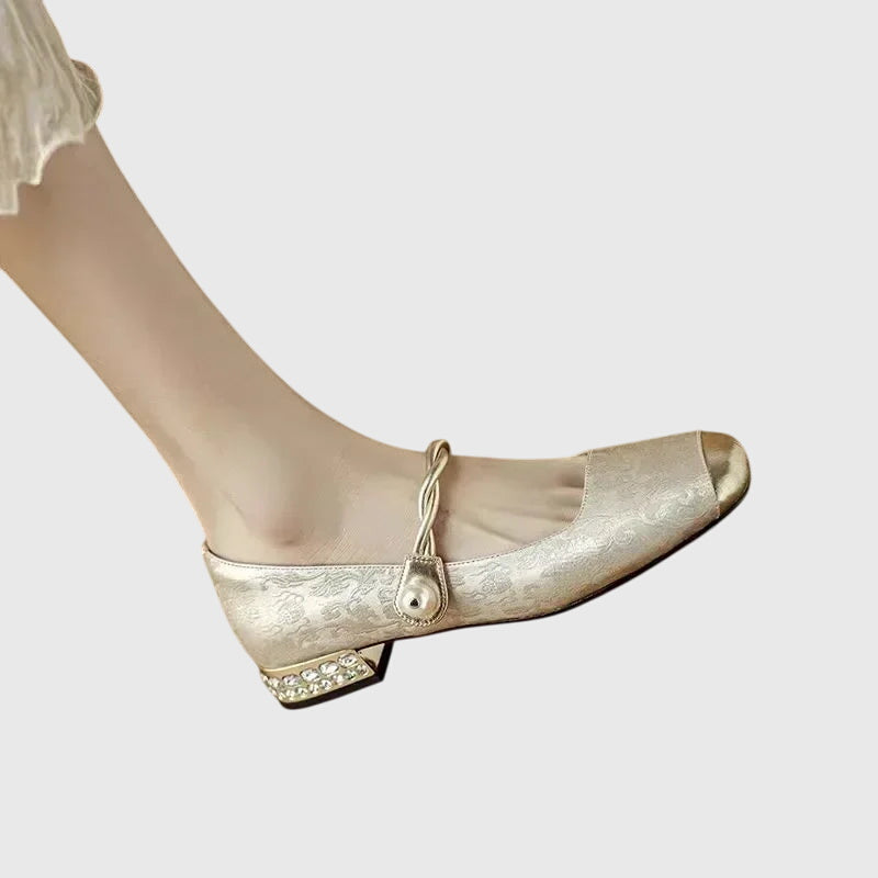 AMELIA | Textured Block Heel Ballet Shoes