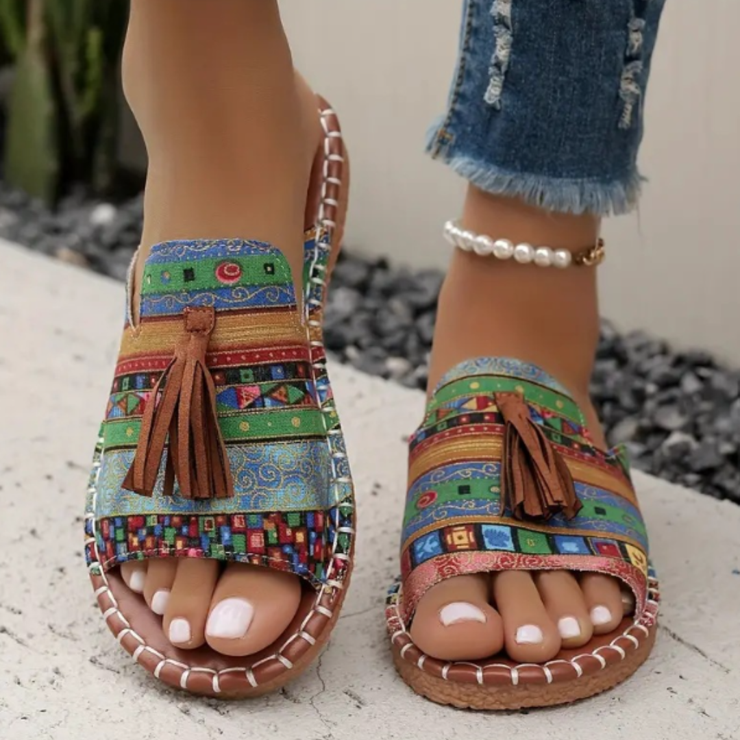 ESMERALDA | Bohemian Tassel Slide Summer Sandals