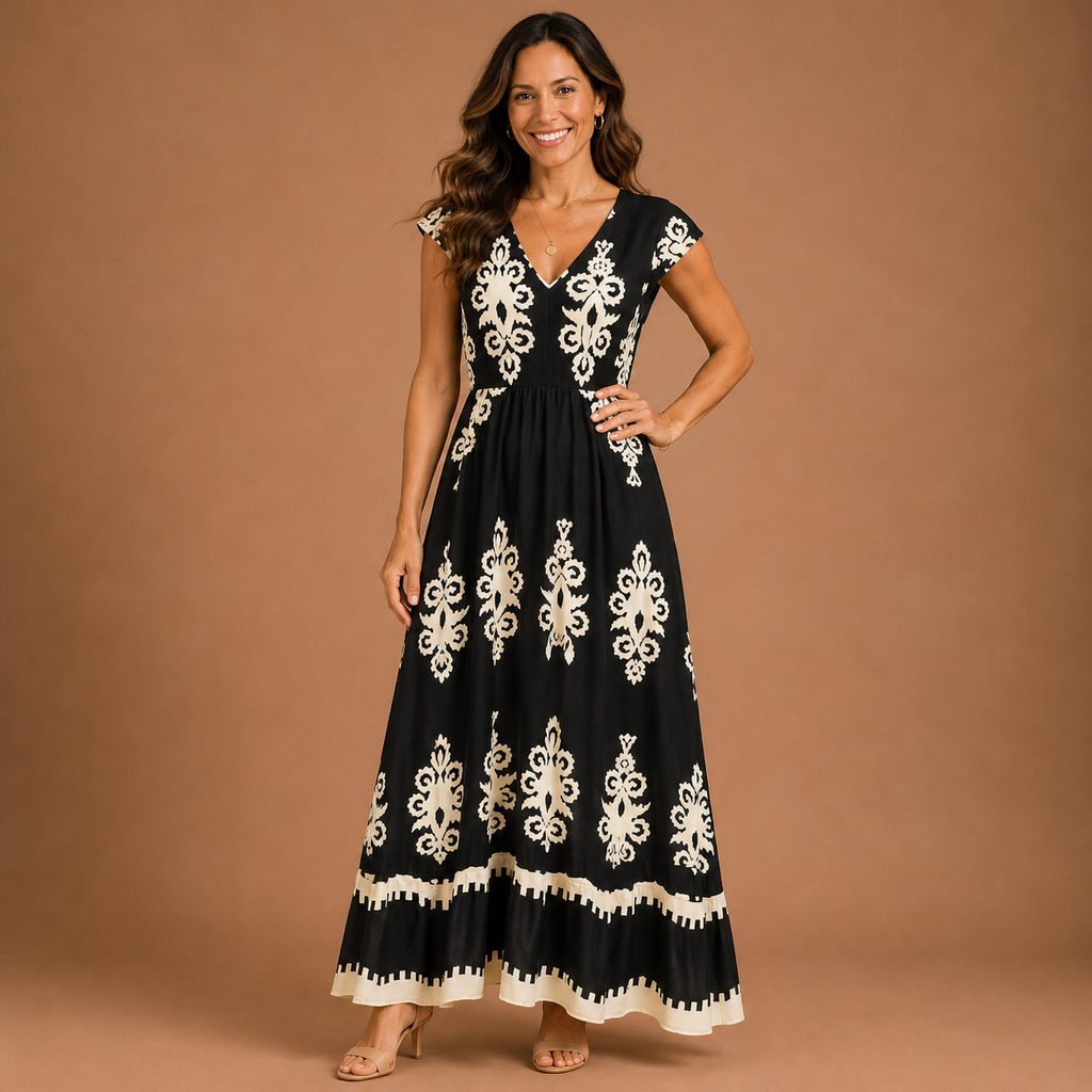 CHELSEA | Baroque V-Neck Maxi Dress