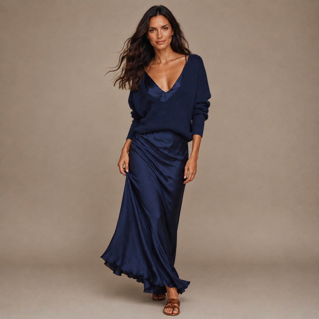SOPHIA | Satin Slip Dress & Knit Set