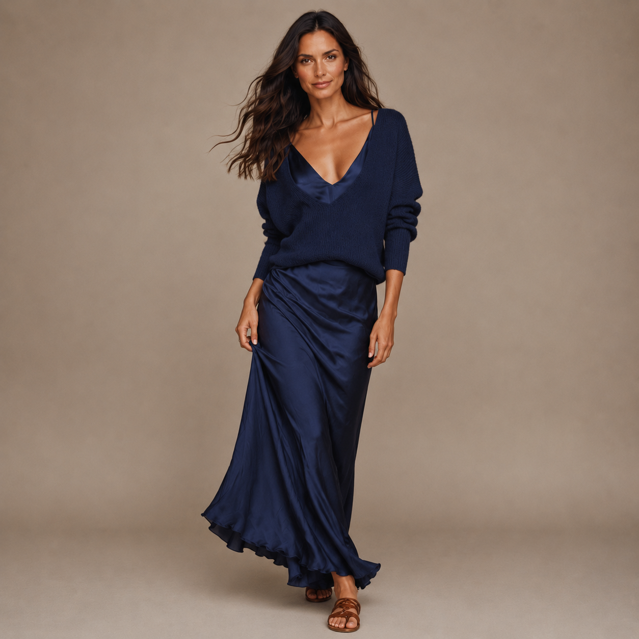 SOPHIA | Satin Slip Dress & Knit Set