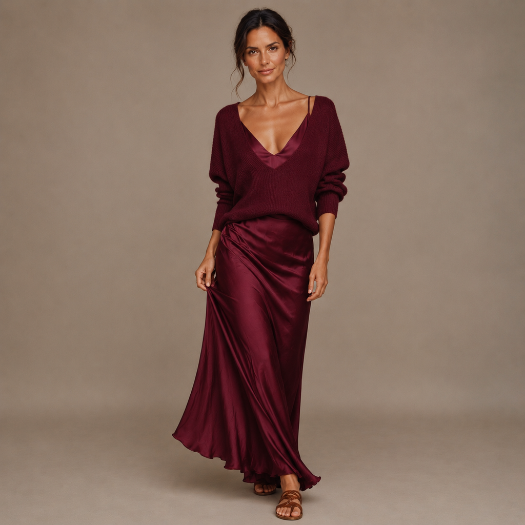 SOPHIA | Satin Slip Dress & Knit Set