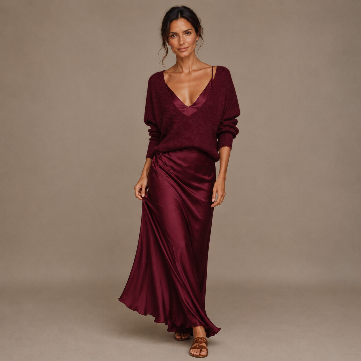 SOPHIA | Satin Slip Dress & Knit Set