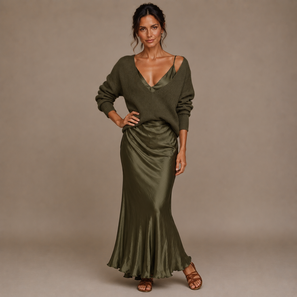 SOPHIA | Satin Slip Dress & Knit Set