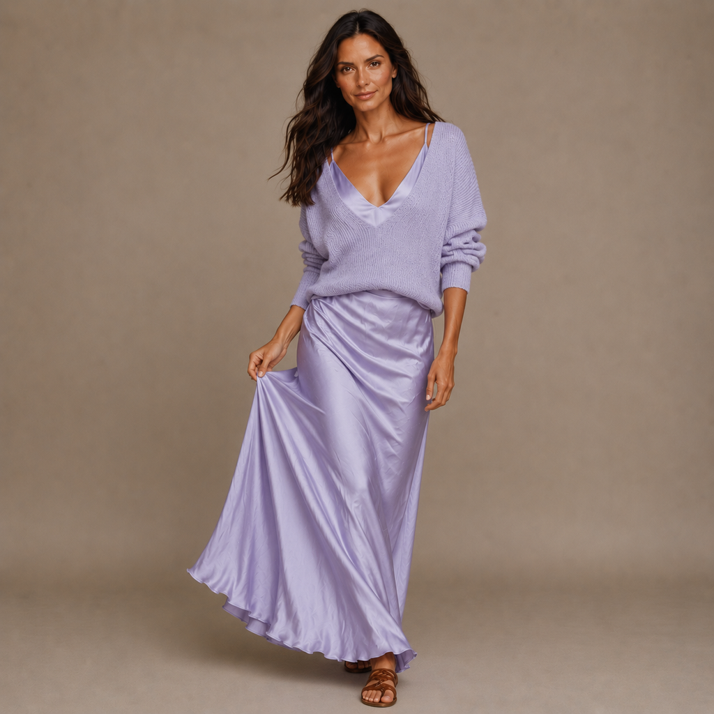 SOPHIA | Satin Slip Dress & Knit Set