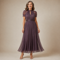 FLAVIA | Long Violet Lace Dress Elegant Silhouette Special Occasion