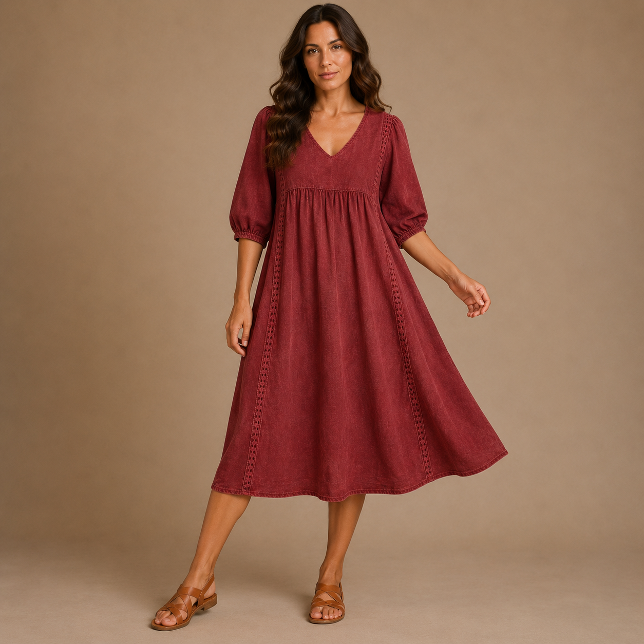MADISON | 3/4 Sleeve A-Line Maxi Dress