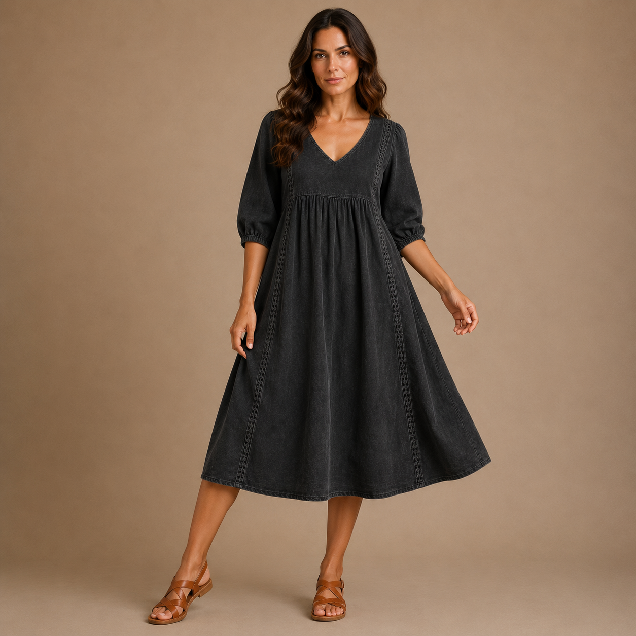 MADISON | 3/4 Sleeve A-Line Maxi Dress