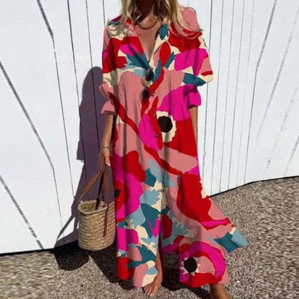 VALENTINA | Colourful Button Front Maxi Dress