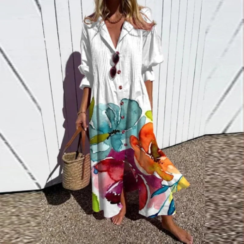 VALENTINA | Colourful Button Front Maxi Dress