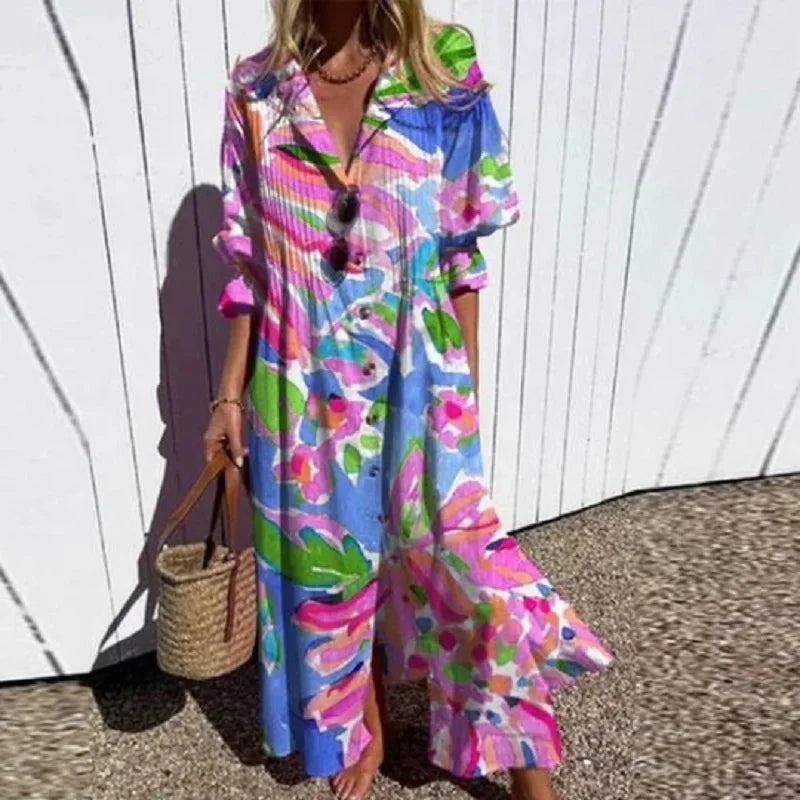 VALENTINA | Colourful Button Front Maxi Dress
