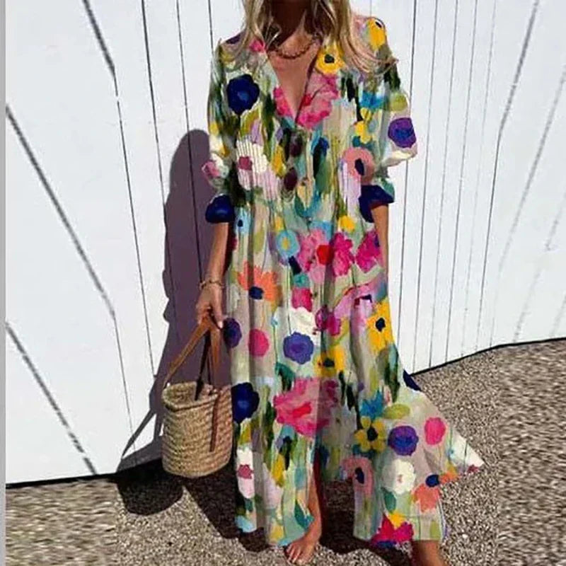 VALENTINA | Colourful Button Front Maxi Dress