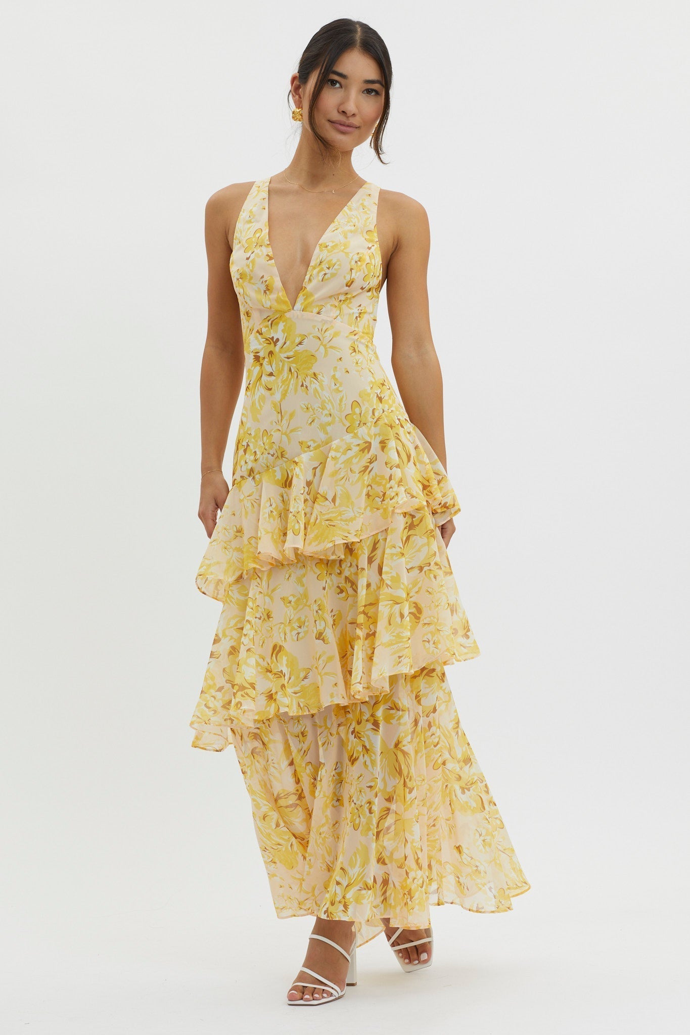 Floral Ruffle Maxi Dress by LISA