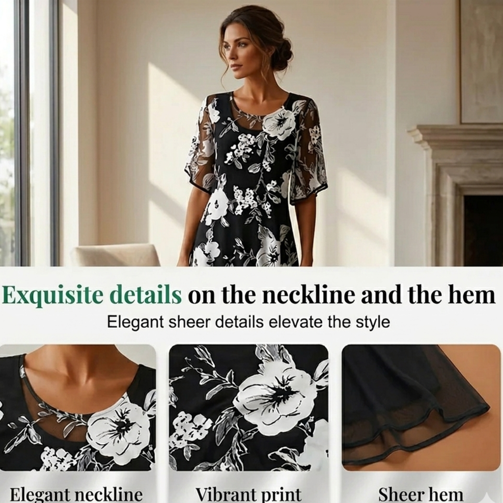 HARPER | Elegant Sheer Floral Dress
