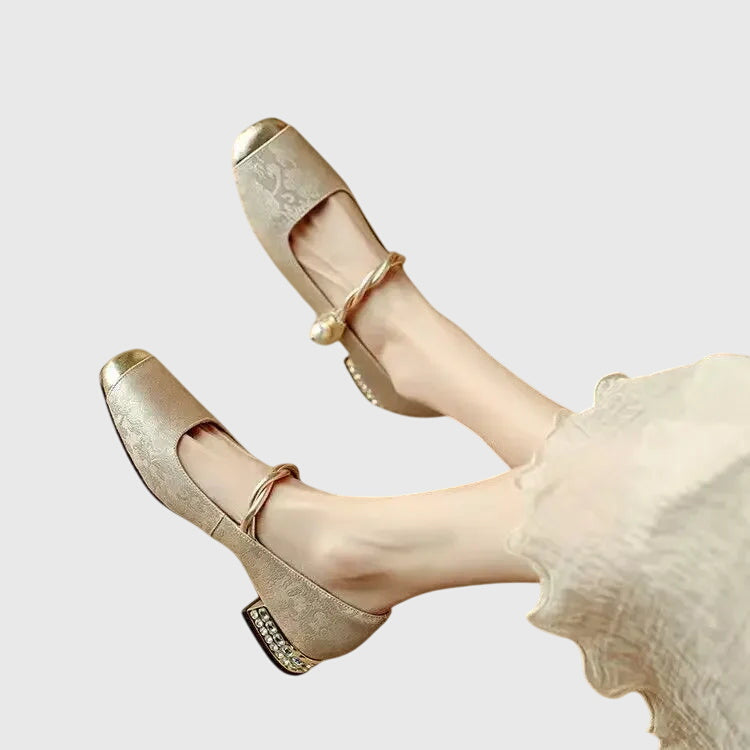 AMELIA | Textured Block Heel Ballet Shoes
