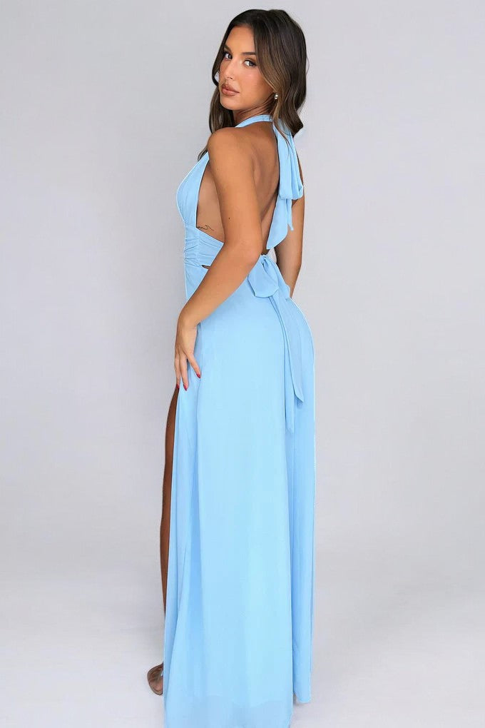 LILLI | Chic Halter Neck Maxi Dress Featuring a High Slit