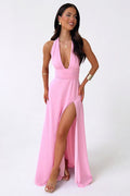LILLI | Chic Halter Neck Maxi Dress Featuring a High Slit