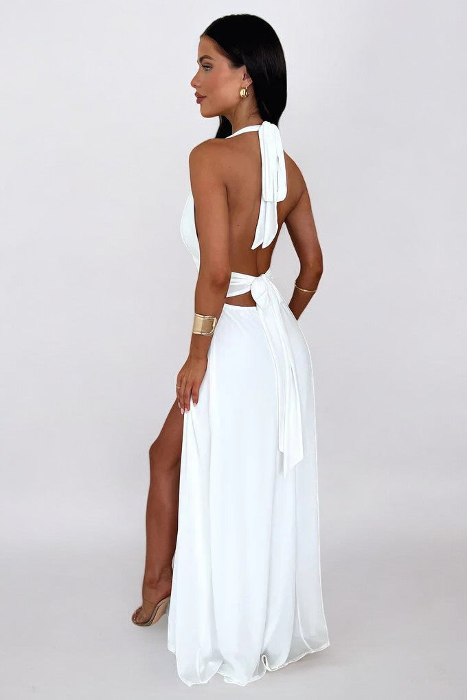 LILLI | Chic Halter Neck Maxi Dress Featuring a High Slit