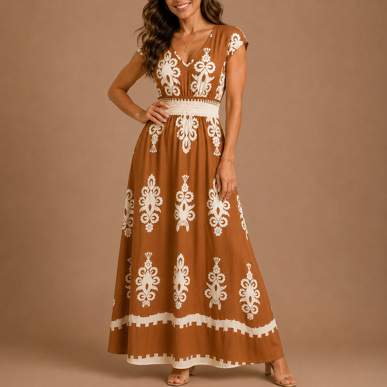 CHELSEA | Baroque V-Neck Maxi Dress