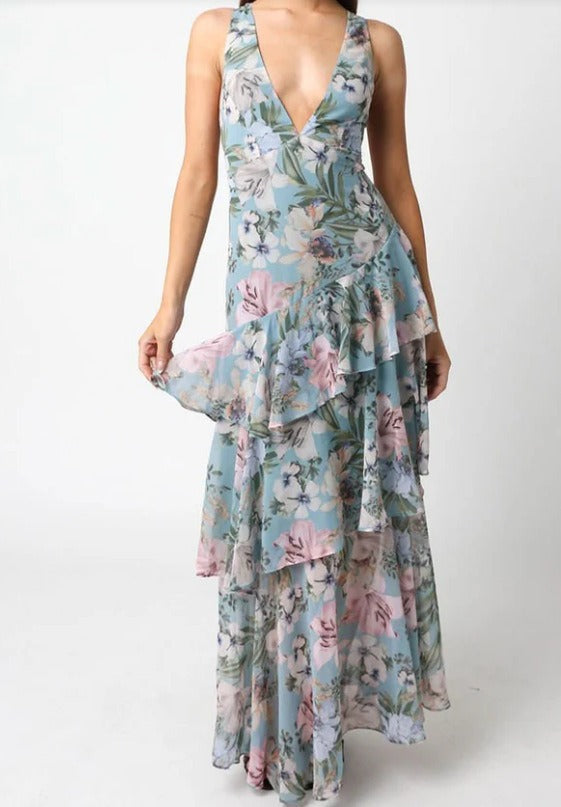Floral Ruffle Maxi Dress by LISA