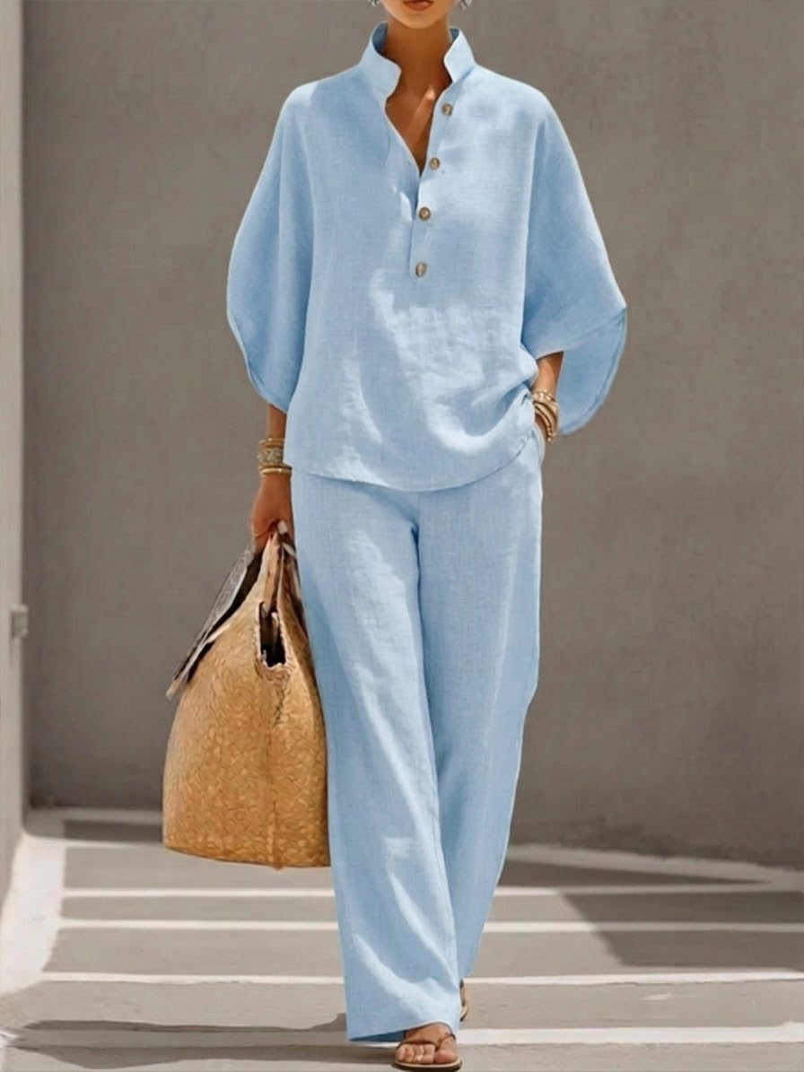 Mariel | Batwing sleeve suit with wide-leg pants